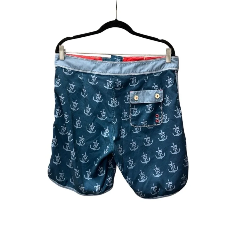 The Ryde Surf Clothing Mens Board Shorts Navy Blue Anchor Print Size 34 M101PRDE